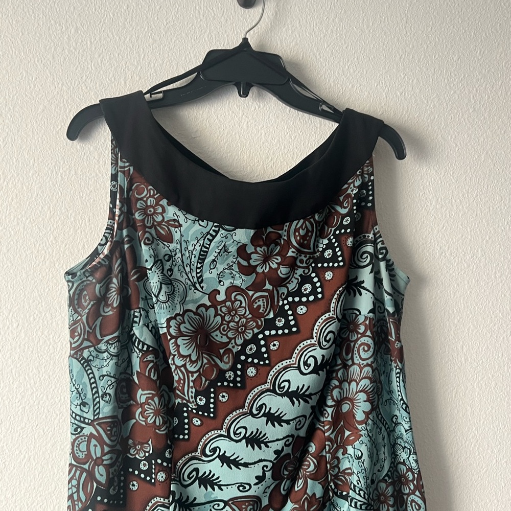 Dress Barn Teal, Brown and Black Floral Midi Dress, Size 14W - Picture 2 of 9
